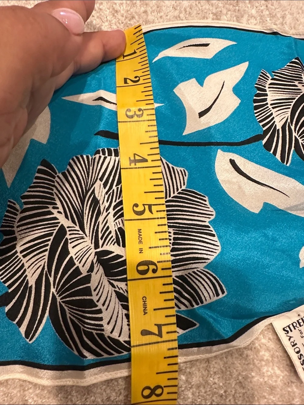 Oscar de la Renta Turquoise, Black & White Floral Silk Scarf